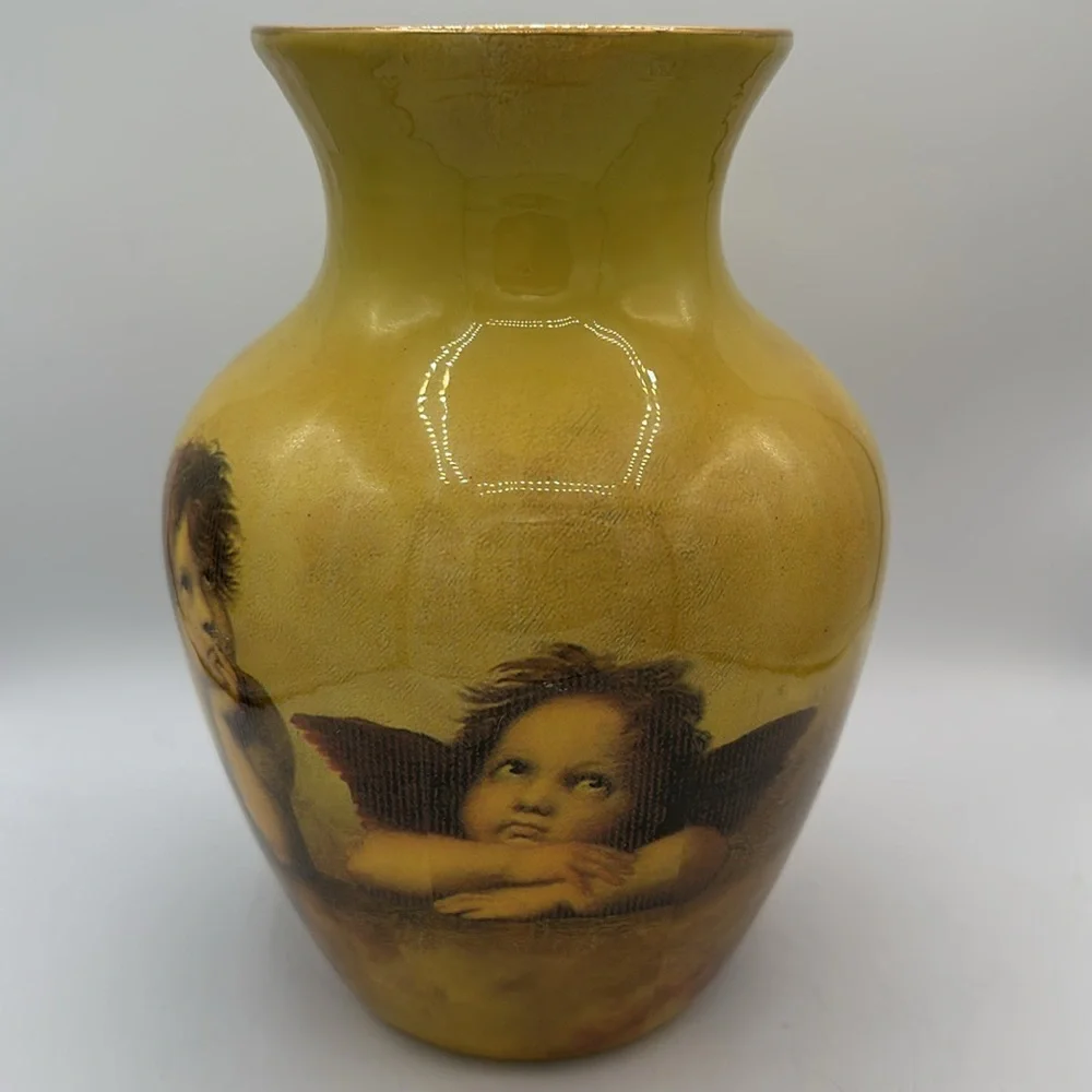 Porcelain glazed Sister Angels 8.5” vase
